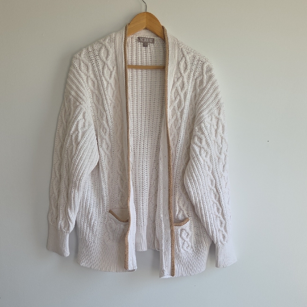 J. Crew Cream Cable Knit Cardigan Cotton Summer Weight